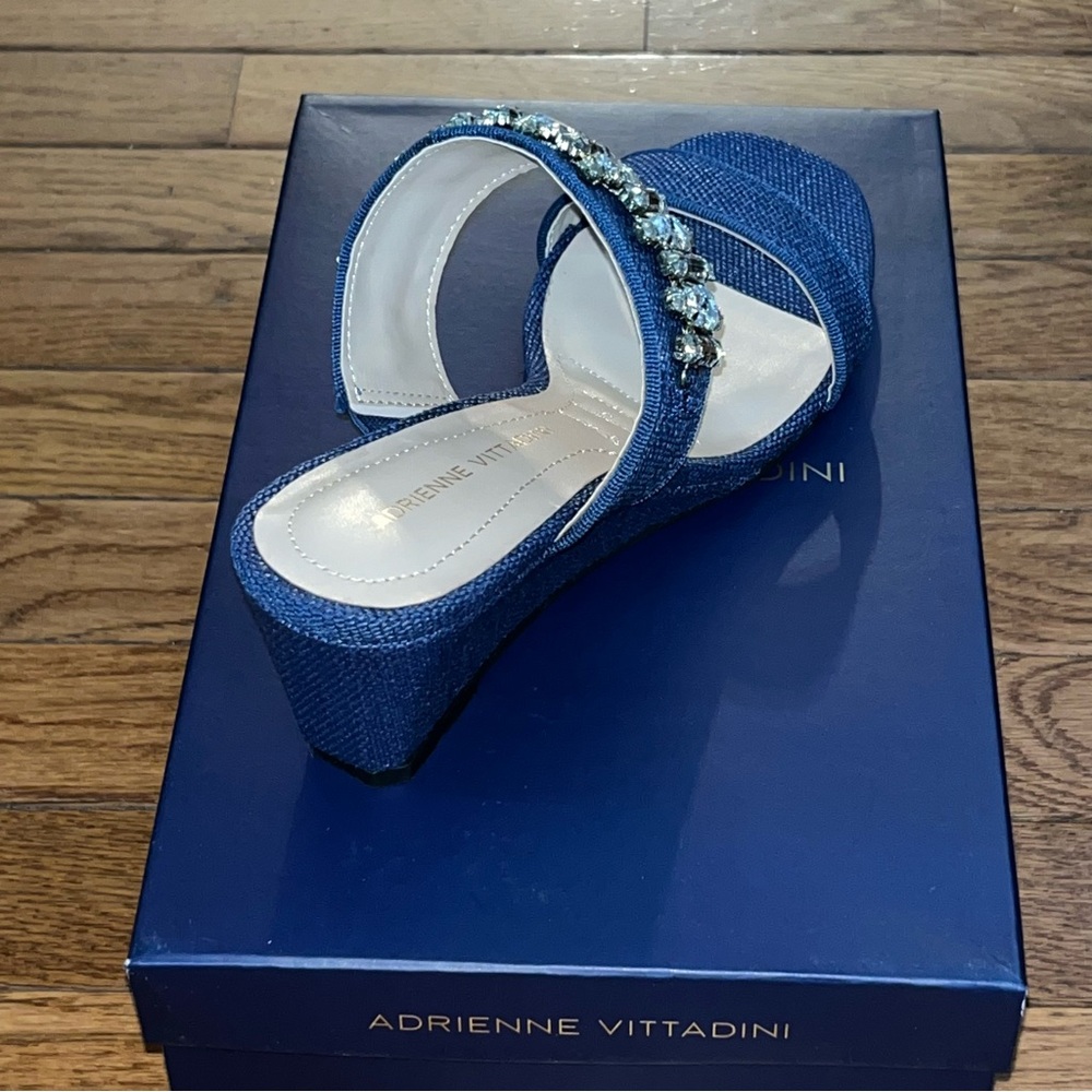 Adrienne Vittadini Acres Embellished Sandals Blue Raffia Women’s Size 7.5 Jewels - Picture 7 of 13